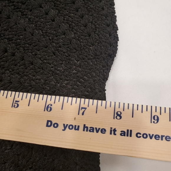 Vtg Black Goth Gothic Fan Shaped Crocheted Handbag w/Lucite Embellishment - Picture 5 of 6